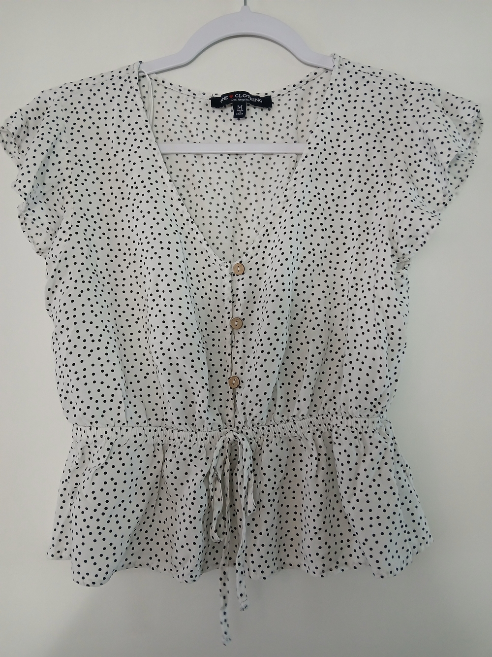 one clothing White & Black Polka Dot Button-Front Peplum Blouse